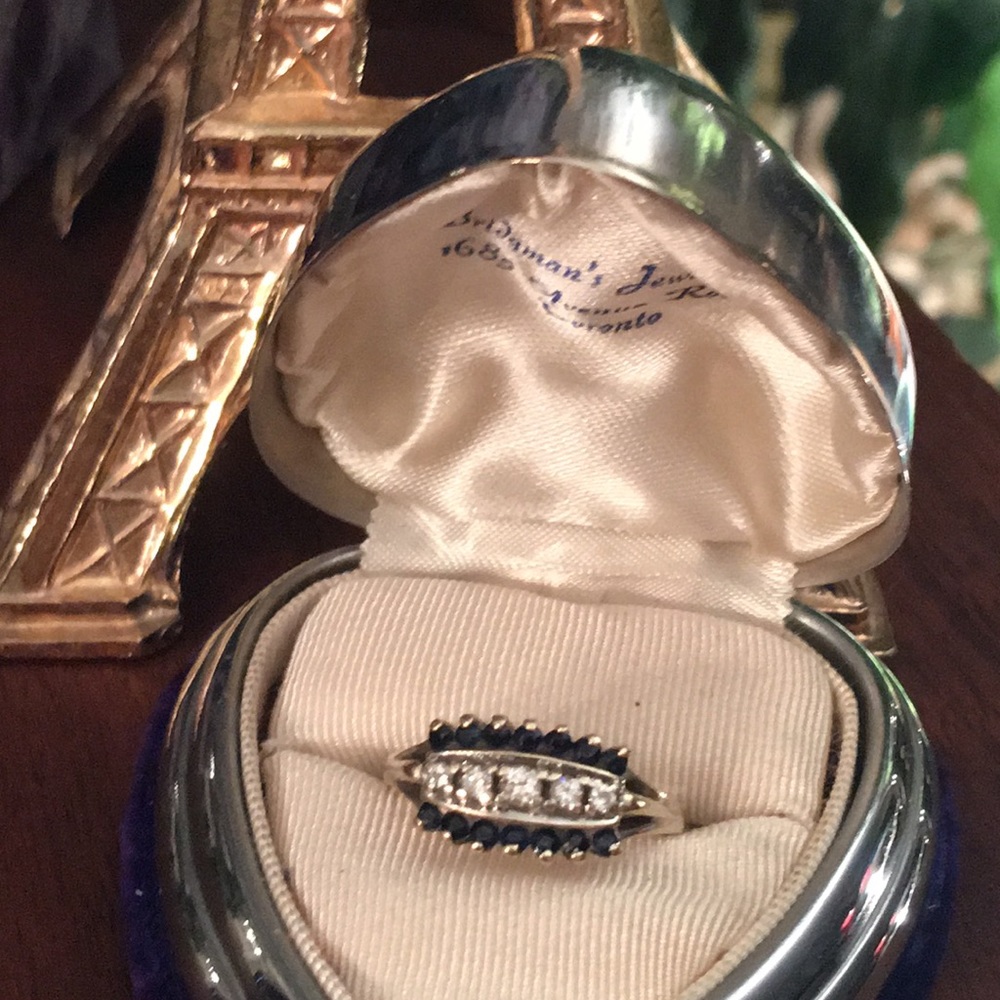 14k Gold Sapphire & Diamond stacker ring